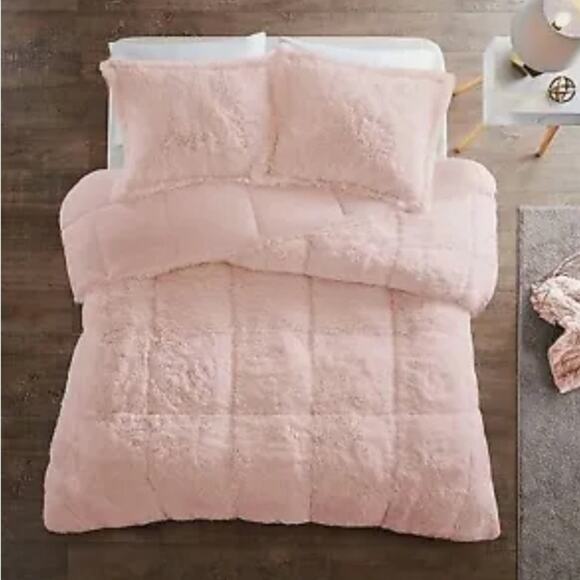 Intelligent Design Leena Shaggy Long Fur Comforter Mini Set Blush Full/Queen NIP - Picture 3 of 8